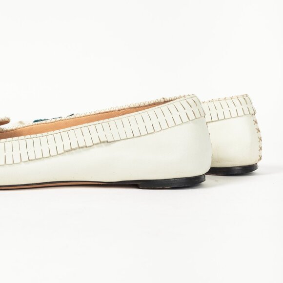 Charlotte Olympia Kitty White Leather Beaded Fringe Flats - Picture 9 of 10